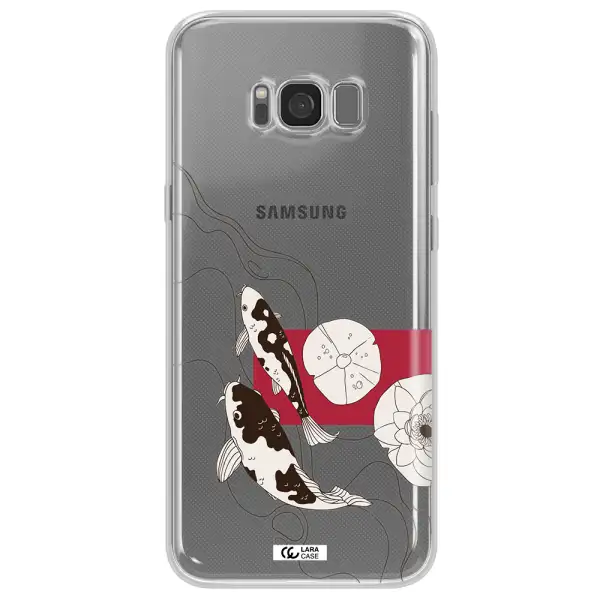 a black and white illustration of fish and flowers Samsung S8 Clear TPU Case