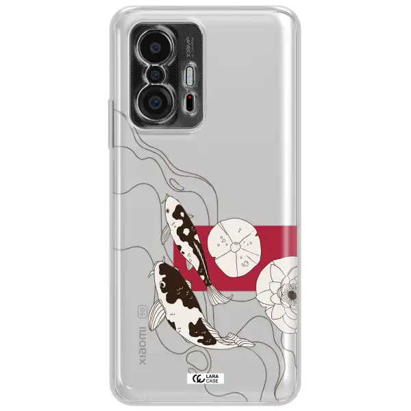A Black And White Illustration Of Fish And Flowers Xiaomi 11T Clear Tpu Case