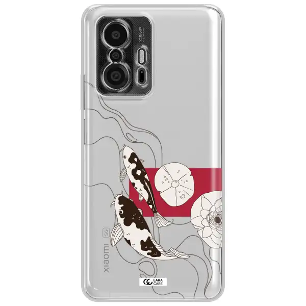 A Black And White Illustration Of Fish And Flowers Xiaomi 11T Pro Clear Tpu Case