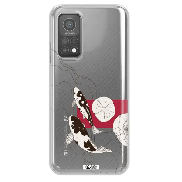 a black and white illustration of fish and flowers Xiaomi Mi 10 T Pro Clear TPU Case