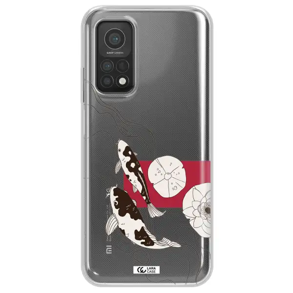 a black and white illustration of fish and flowers Xiaomi Mi 10T Clear TPU Case
