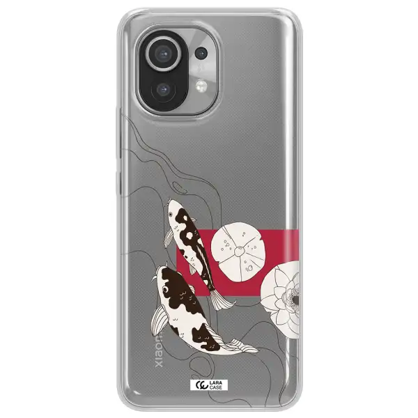 a black and white illustration of fish and flowers Xiaomi Mi 11 Clear TPU Case