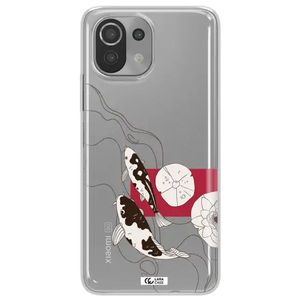 a black and white illustration of fish and flowers Xiaomi Mi 11 Lite Clear TPU Case