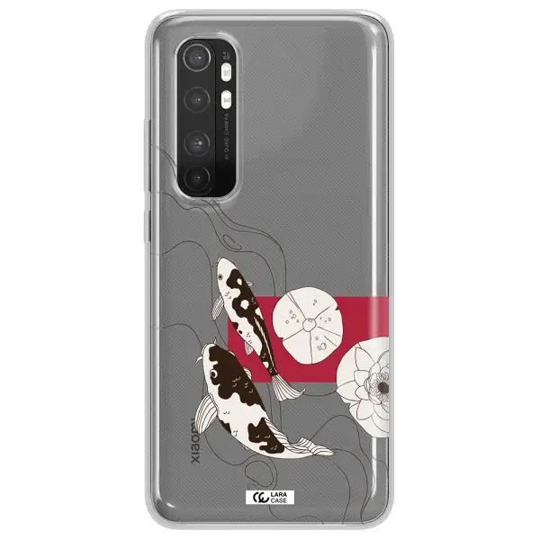 a black and white illustration of fish and flowers Xiaomi Mi Note 10 Lite Clear TPU Case