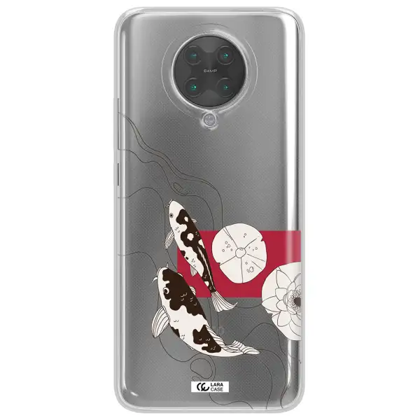 a black and white illustration of fish and flowers Xiaomi Poco F2 Pro Clear TPU Case