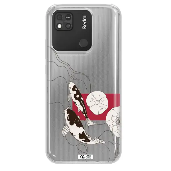 a black and white illustration of fish and flowers Xiaomi Redmi 10A Clear TPU Case