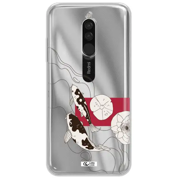 A Black And White Illustration Of Fish And Flowers Xiaomi Redmi 8 Clear Tpu Case