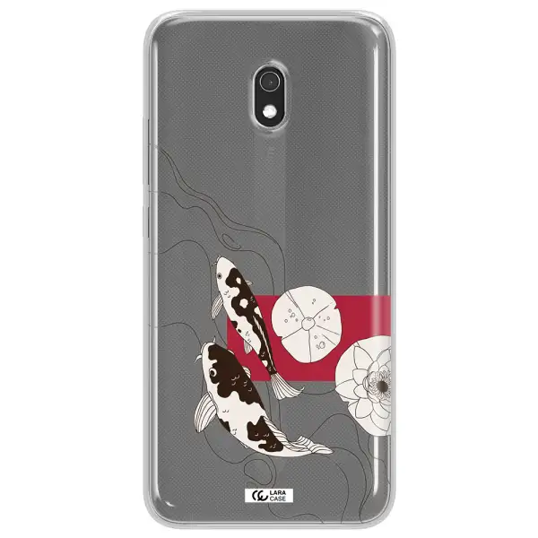 a black and white illustration of fish and flowers Xiaomi Redmi 8A Clear TPU Case
