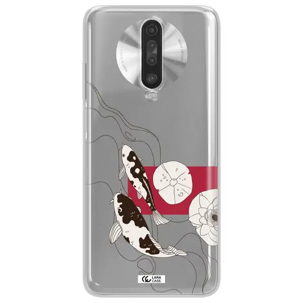 a black and white illustration of fish and flowers Xiaomi Redmi K30 Clear TPU Case