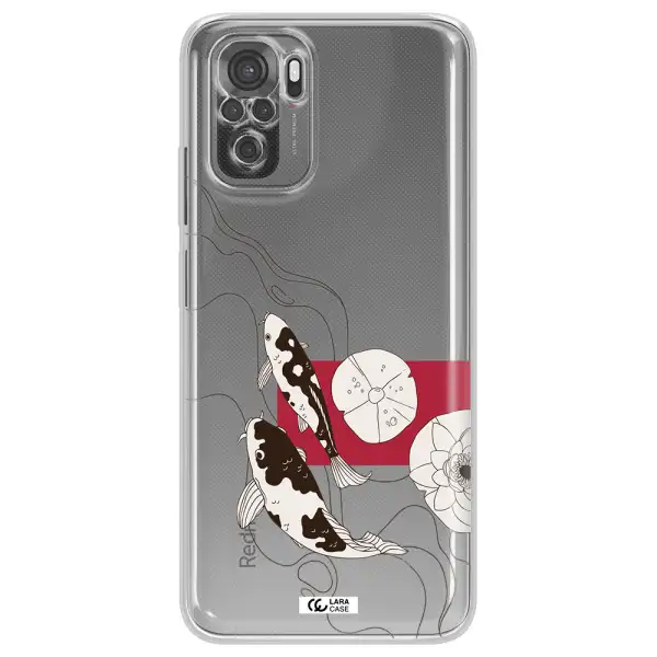 A Black And White Illustration Of Fish And Flowers Xiaomi Redmi Note 10S Clear Tpu Case