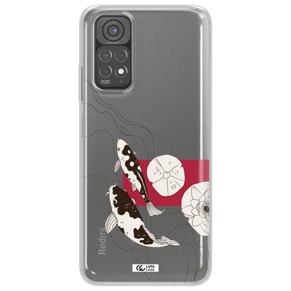 a black and white illustration of fish and flowers Xiaomi Redmi Note 11 Clear TPU Case