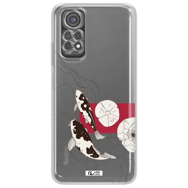 A Black And White Illustration Of Fish And Flowers Xiaomi Redmi Note 11S Clear Tpu Case