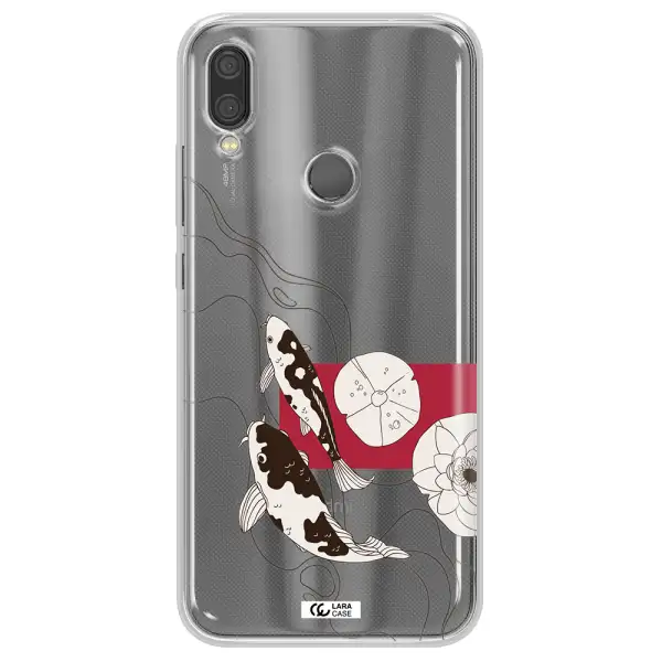 a black and white illustration of fish and flowers Xiaomi Redmi Note 7 Clear TPU Case