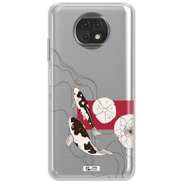 A Black And White Illustration Of Fish And Flowers Xiaomi Redmi Note 9T Clear Tpu Case
