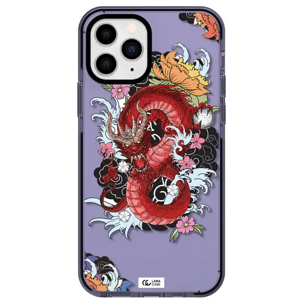 a red dragon with flowers and clouds Apple iPhone 11 pro max impact Lilac Case