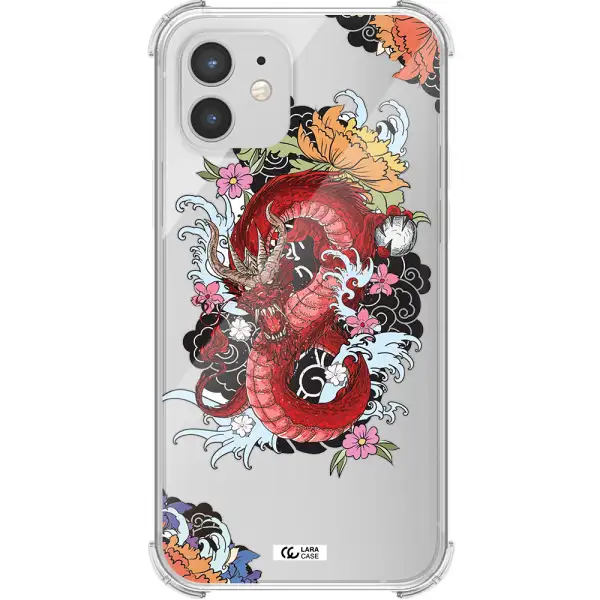 a red dragon with flowers and clouds Apple iPhone 12 mini Clear PC Case