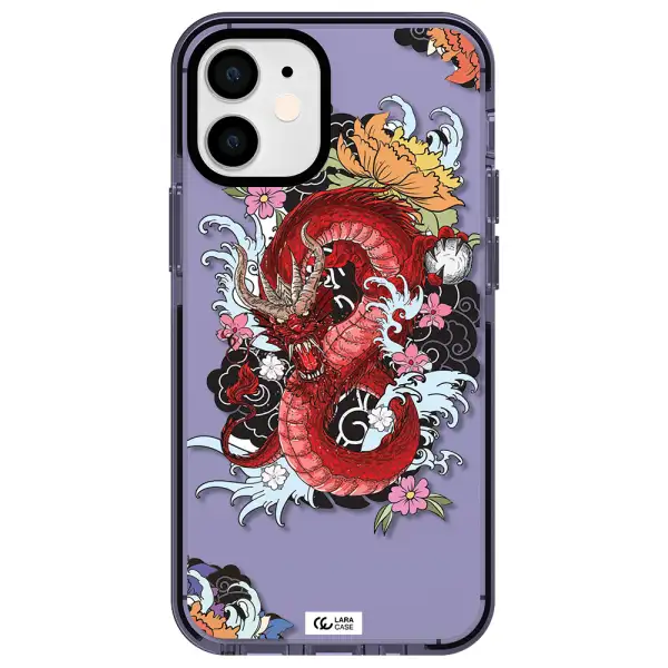 a red dragon with flowers and clouds Apple iPhone 12 mini impact Lilac Case