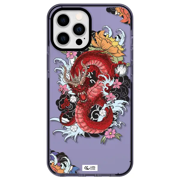 a red dragon with flowers and clouds Apple iPhone 12 pro max impact Lilac Case