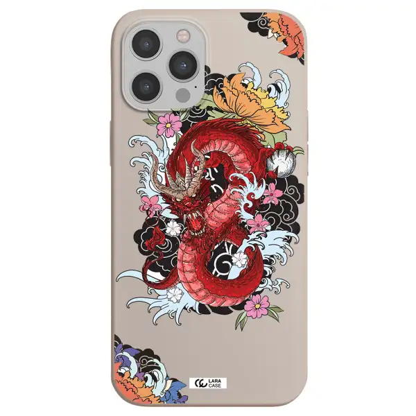 a red dragon with flowers and clouds Apple iPhone 12 pro max Silicone Stone Case