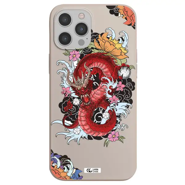 a red dragon with flowers and clouds Apple iPhone 12 pro Silicone Stone Case