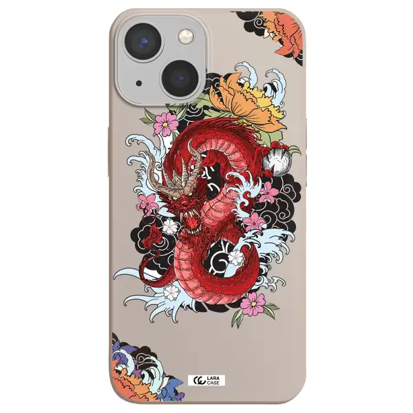 a red dragon with flowers and clouds Apple iPhone 13 mini Silicone Stone Case