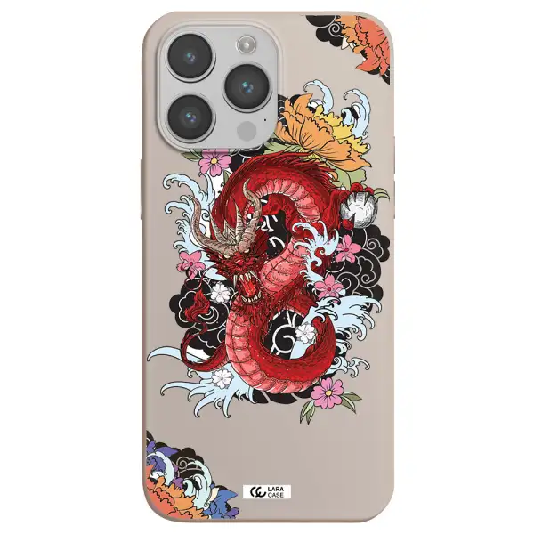 a red dragon with flowers and clouds Apple iPhone 14 pro max Silicone Stone Case