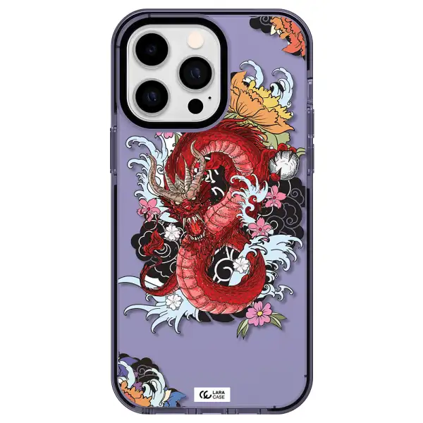 a red dragon with flowers and clouds Apple iPhone 15 Pro Max impact Lilac Case