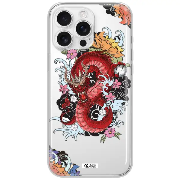 A Red Dragon With Flowers And Clouds Apple Iphone 16 Pro Max Clear Tpu Case