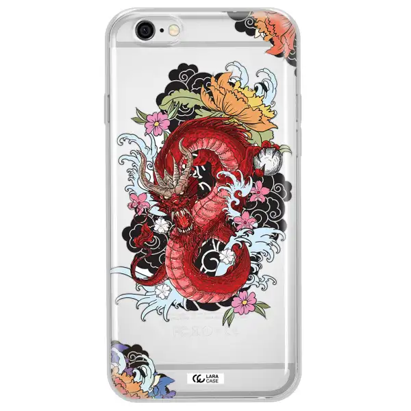 a red dragon with flowers and clouds Apple iPhone 6 Clear TPU Case
