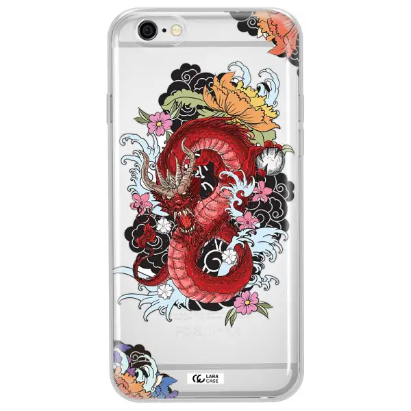 a red dragon with flowers and clouds Apple iPhone 6 plus Clear TPU Case