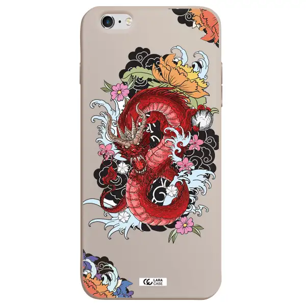 a red dragon with flowers and clouds Apple iPhone 6 plus Silicone Stone Case