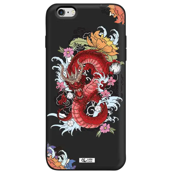 a red dragon with flowers and clouds Apple iPhone 6 s plus Silicone black Case