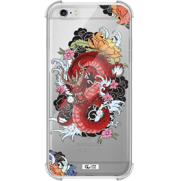 a red dragon with flowers and clouds Apple iPhone 6S Clear PC Case