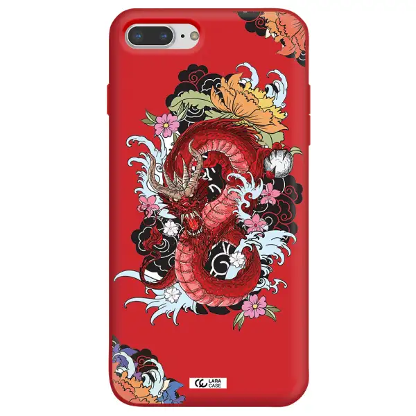 a red dragon with flowers and clouds Apple iPhone 7 plus Silicone Imperial Red Case