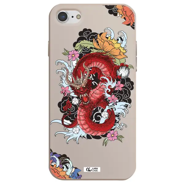 a red dragon with flowers and clouds Apple iPhone 7 Silicone Stone Case