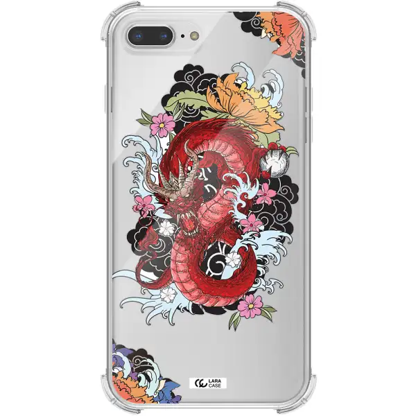 a red dragon with flowers and clouds Apple iPhone 8 plus Clear PC Case