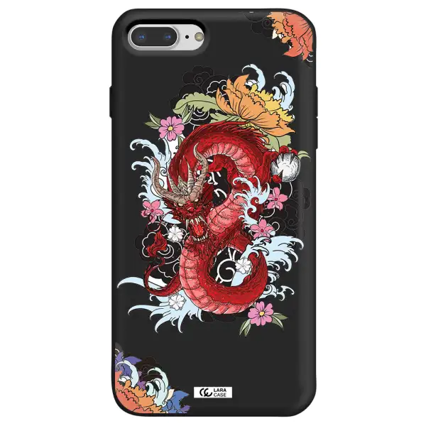a red dragon with flowers and clouds Apple iPhone 8 plus Silicone black Case