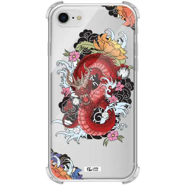 a red dragon with flowers and clouds Apple iPhone se 2020 Clear PC Case