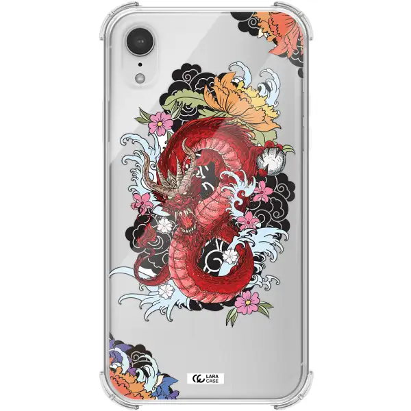 a red dragon with flowers and clouds Apple iPhone XR Clear PC Case