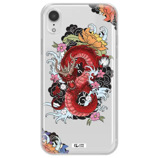 a red dragon with flowers and clouds Apple iPhone XR Clear TPU Case