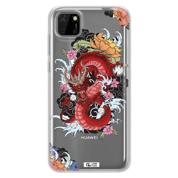 a red dragon with flowers and clouds Huawei Honor 9S Clear TPU Case