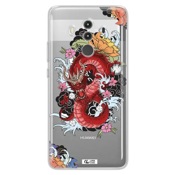 a red dragon with flowers and clouds Huawei Mate 10 Clear TPU Case