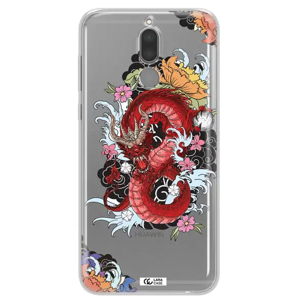 a red dragon with flowers and clouds Huawei Mate 10 Lite Clear TPU Case
