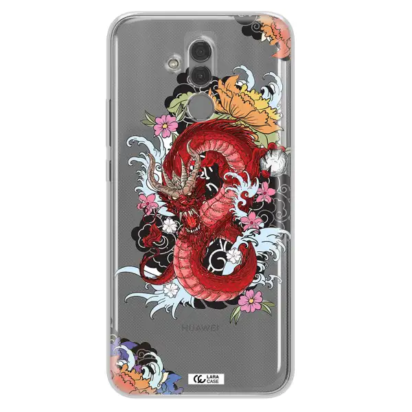 a red dragon with flowers and clouds Huawei Mate 20 Lite Clear TPU Case