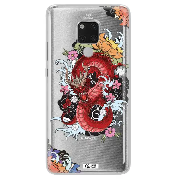 a red dragon with flowers and clouds Huawei Mate 20X Clear TPU Case