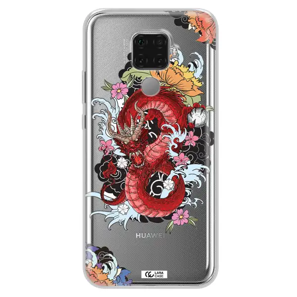 a red dragon with flowers and clouds Huawei Mate 30 Lite Clear TPU Case