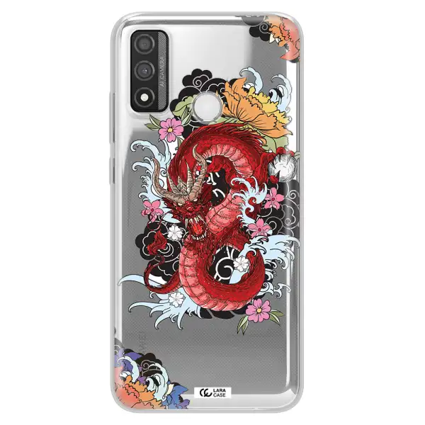 a red dragon with flowers and clouds Huawei P Smart 2020 Clear TPU Case