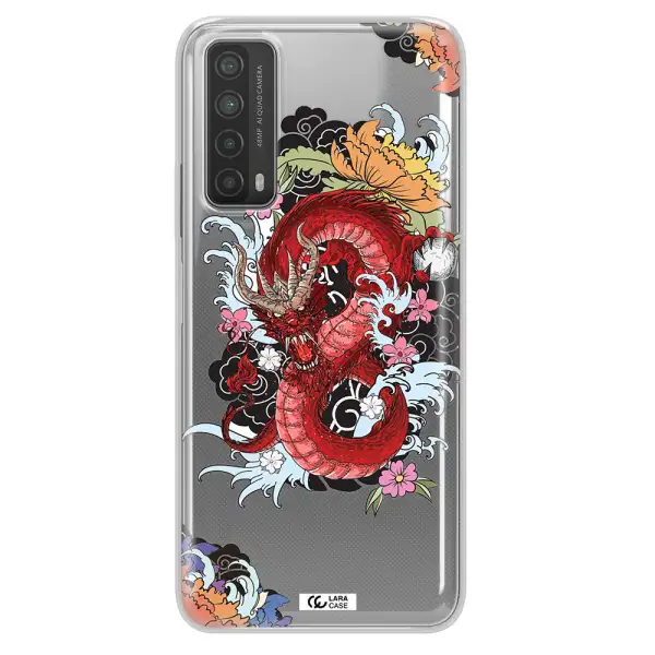 a red dragon with flowers and clouds Huawei P Smart 2021 Clear TPU Case
