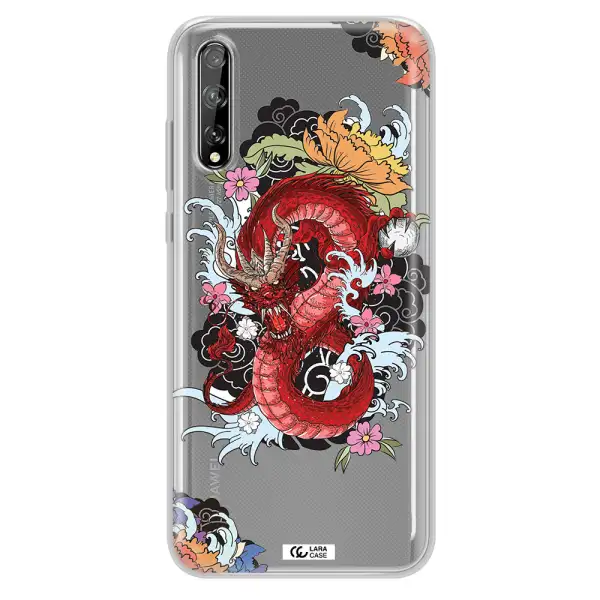 a red dragon with flowers and clouds Huawei P Smart S Clear TPU Case