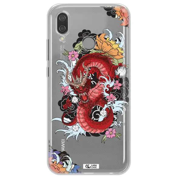 a red dragon with flowers and clouds Huawei P20 Lite Clear TPU Case